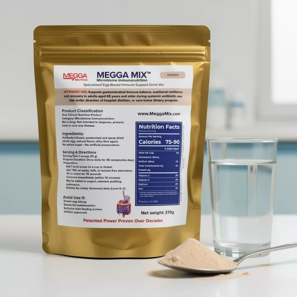 megga mix hero product shot clinical background hospital.webp