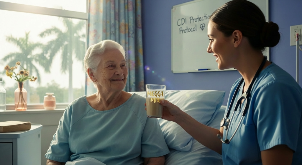 florida hospital nurse administering megga mix to elderly patient cdi protection